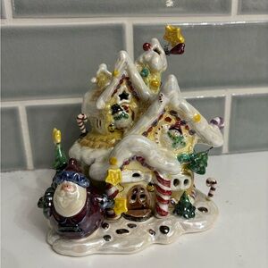Blue sky Christmas Santa house candle holder